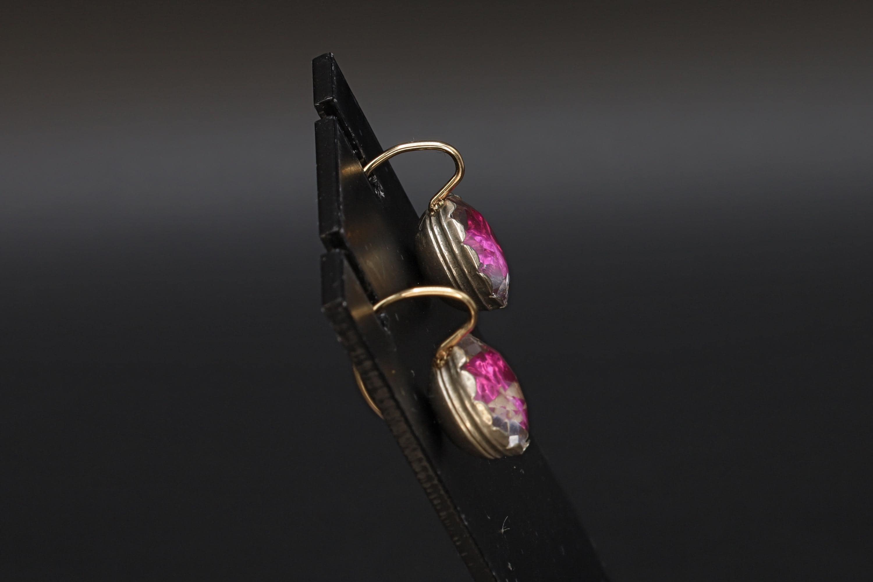 Georgian England Jewelry, Antique 1800s To 1820s Georgian Amethyst Paste Earrings On Fine Sterling Settings And 18kt Gold Wires