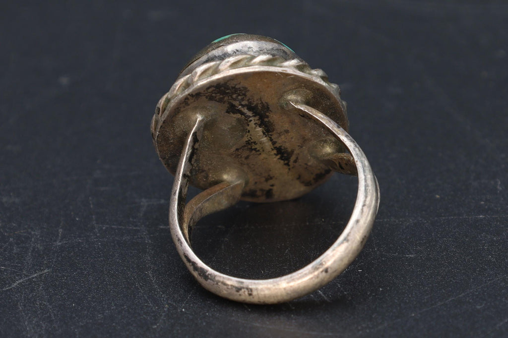 Turquoise Stone Ring Size 7 USA Charts, 925 Sterling Silver, NatAm Southwestern Americana Fashion Accessories, Navajo Style Jewelry