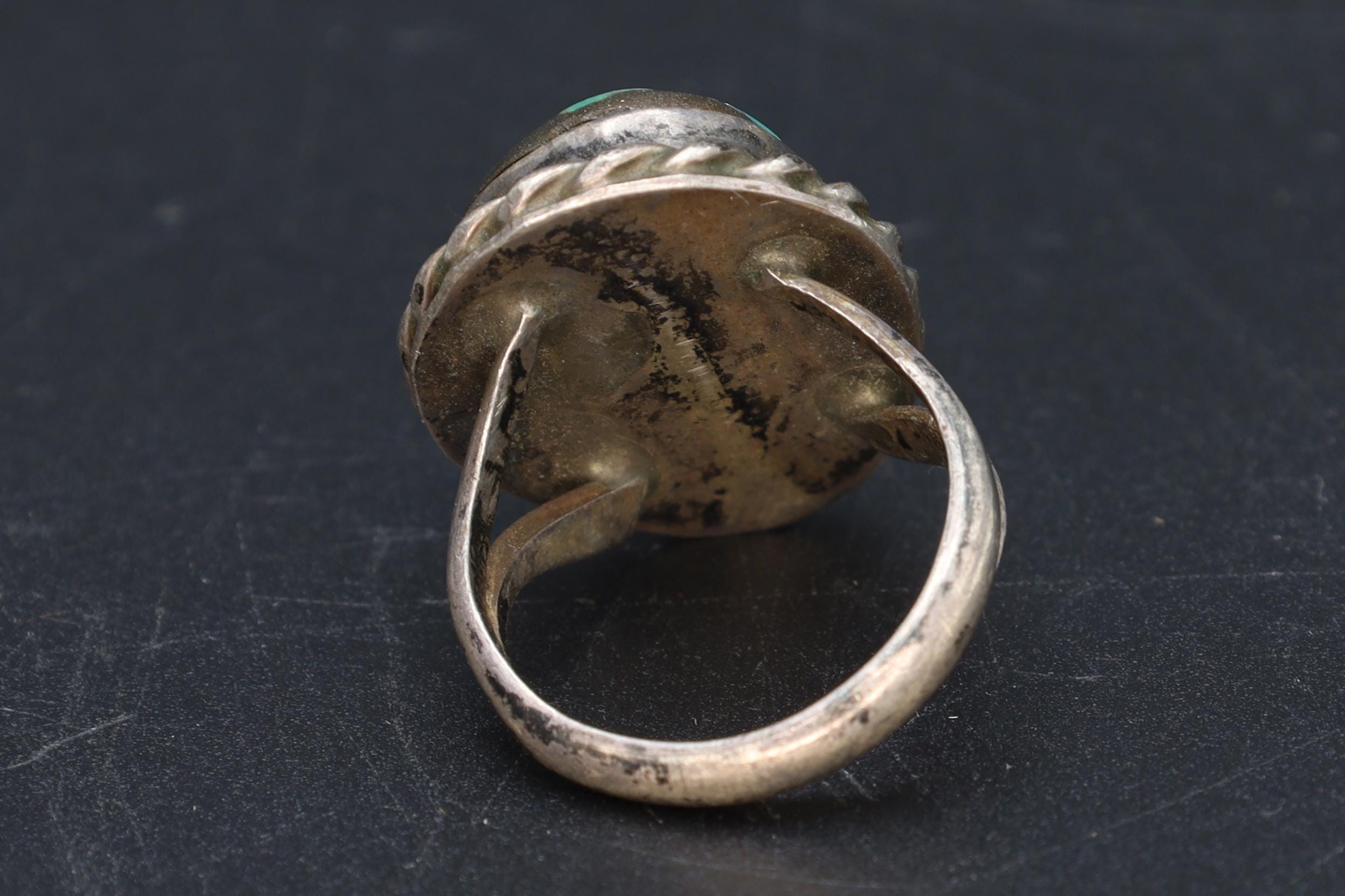 Turquoise Stone Ring Size 7 USA Charts, 925 Sterling Silver, NatAm Southwestern Americana Fashion Accessories, Navajo Style Jewelry