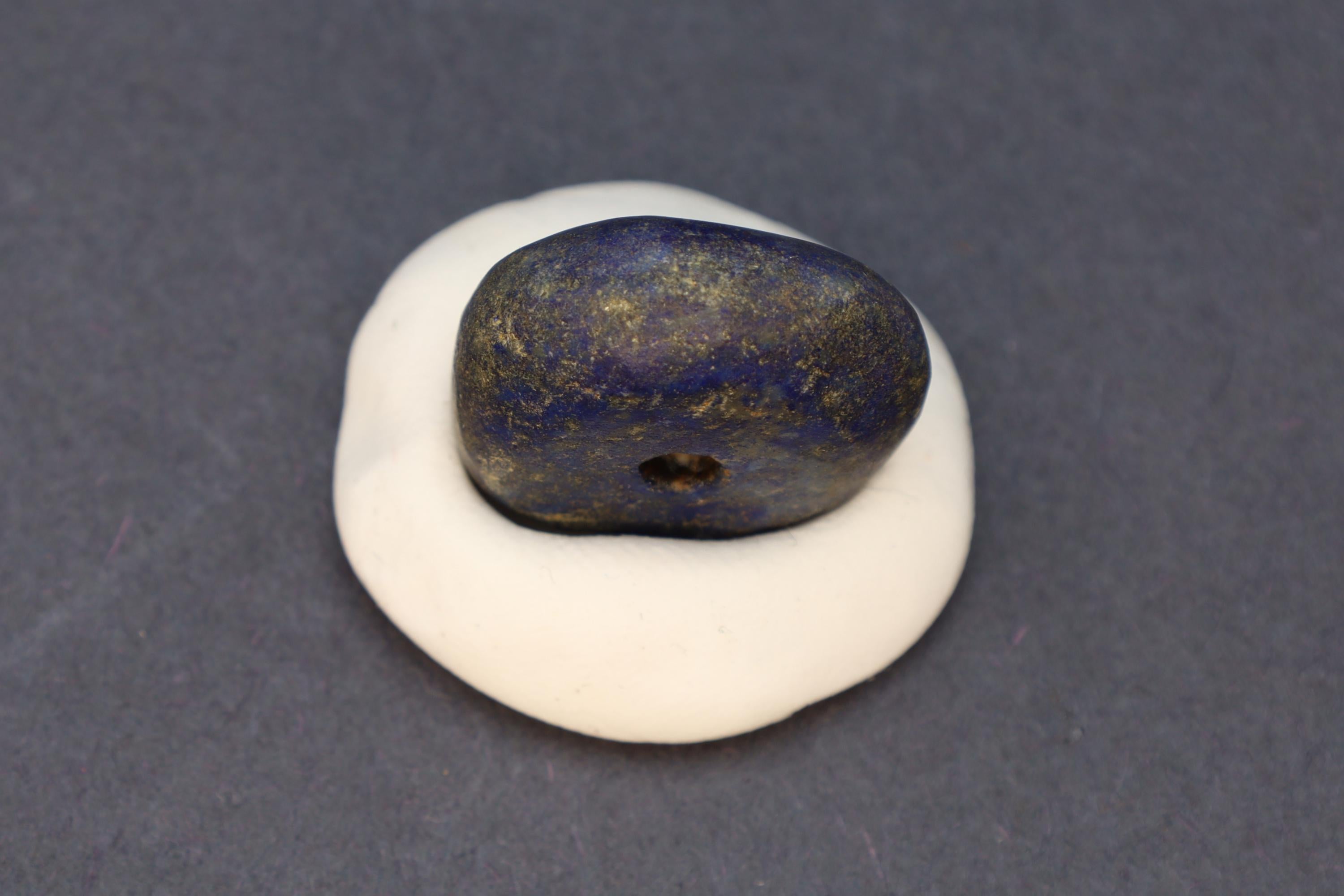 Ancient Elam Civilization, Carved Lapis Lazuli Seal Stamp With Ram Sheep Animal, Pendant Bead, Circa 2nd Millenium BCE, Antiquities Art