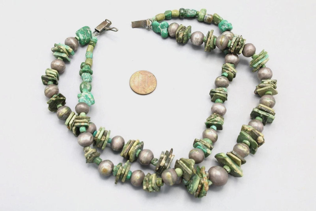 Ancient Pre-Columbian Gemstone Beads Collection, 14th Century AD Inca Aymara Beaded Necklace In Two Strands With Sterling Spacers