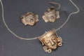 Vintage 1940s Jewelry Set, Neo Aztec Pendant Necklace And Dangle Earrings, Art Deco Pre-Columbian Designs, Mexican 925 Sterling Silver