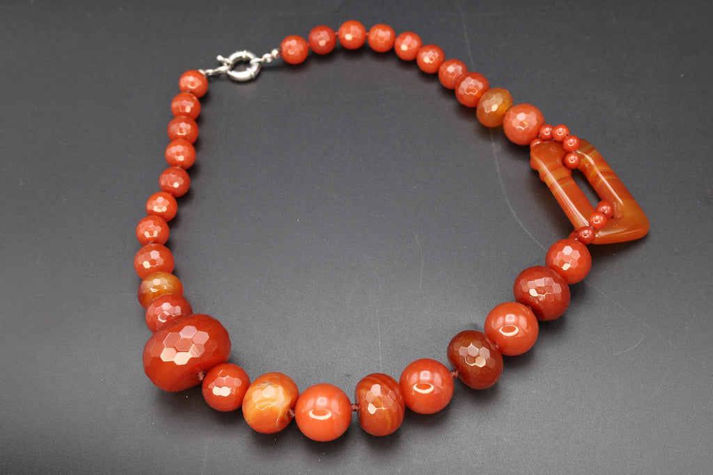 Carnelian Agate Beads, Faceted Gemstones In A Graduated Single String, Asymetric Accent, Retro 1990s Fashion Accessories, New Age Crystals