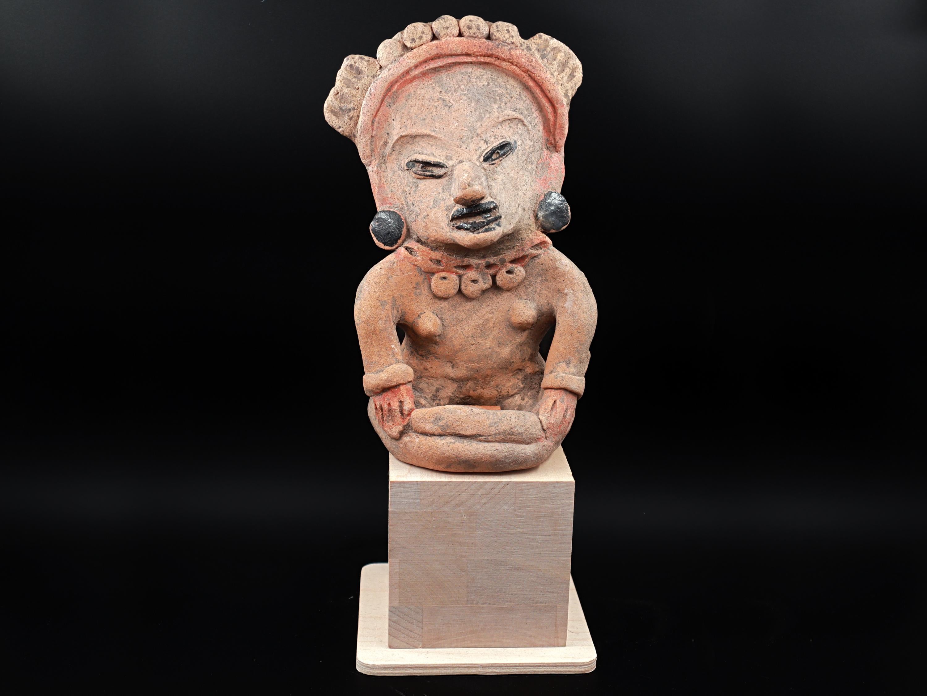 Ancient Pre Columbian Veracruz Pottery Female Sitting Figure, Remojadas Type Dated As Between 400 to 600 AD, Eastern Mexico, Mesoamerica Art