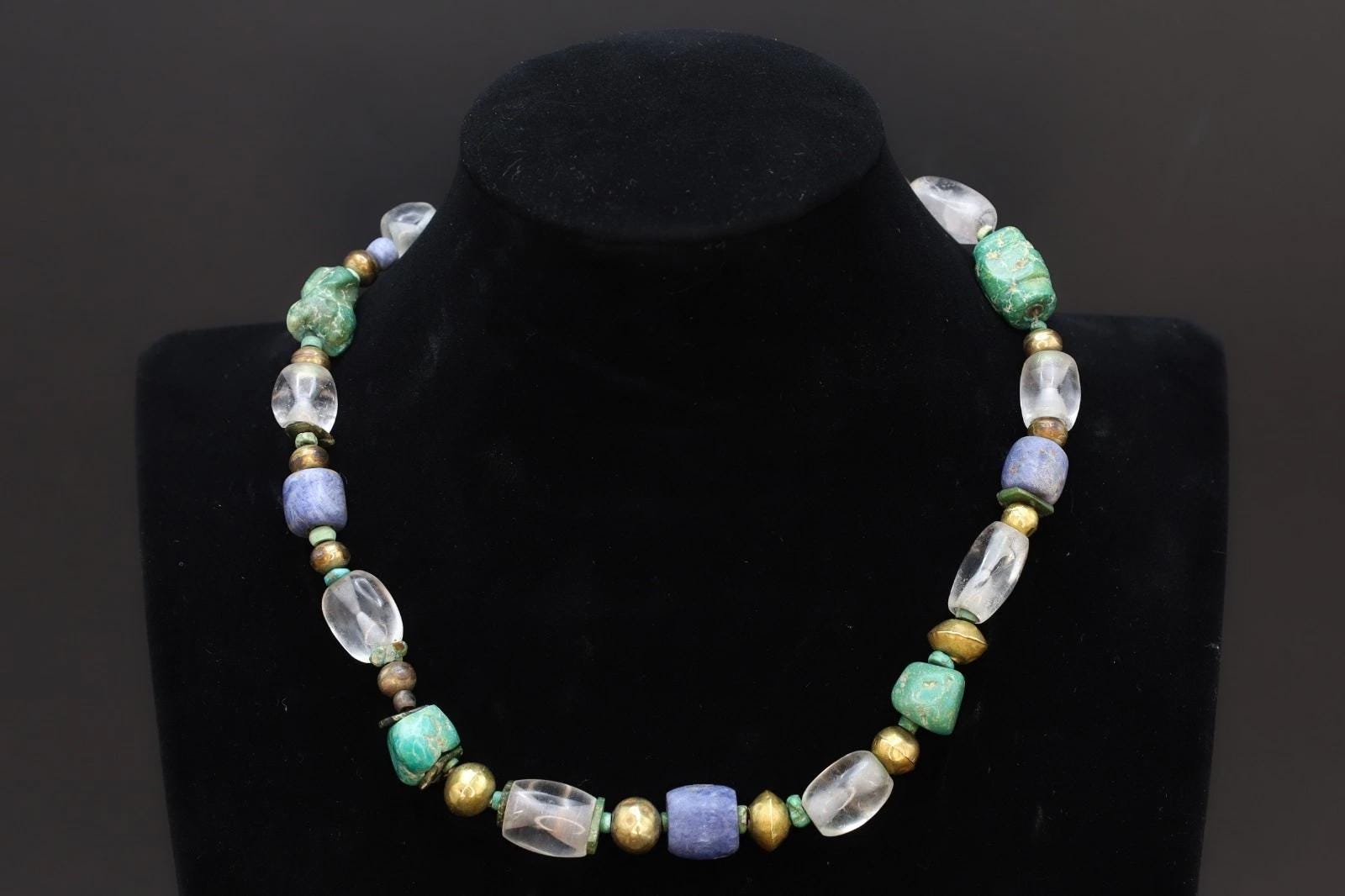 Ancient Pre-Columbian Gemstone Beads Collection, 14th Century AD Inca Aymara Beaded Necklace With Gold Ball Spacers, Antiquities And Jewelry