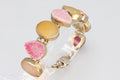 Vintage Multistone Panel Link Bracelet With Pink And Tan Druzy Quartz, Sterling Silver Jewelry For Women, Sparkling Stones