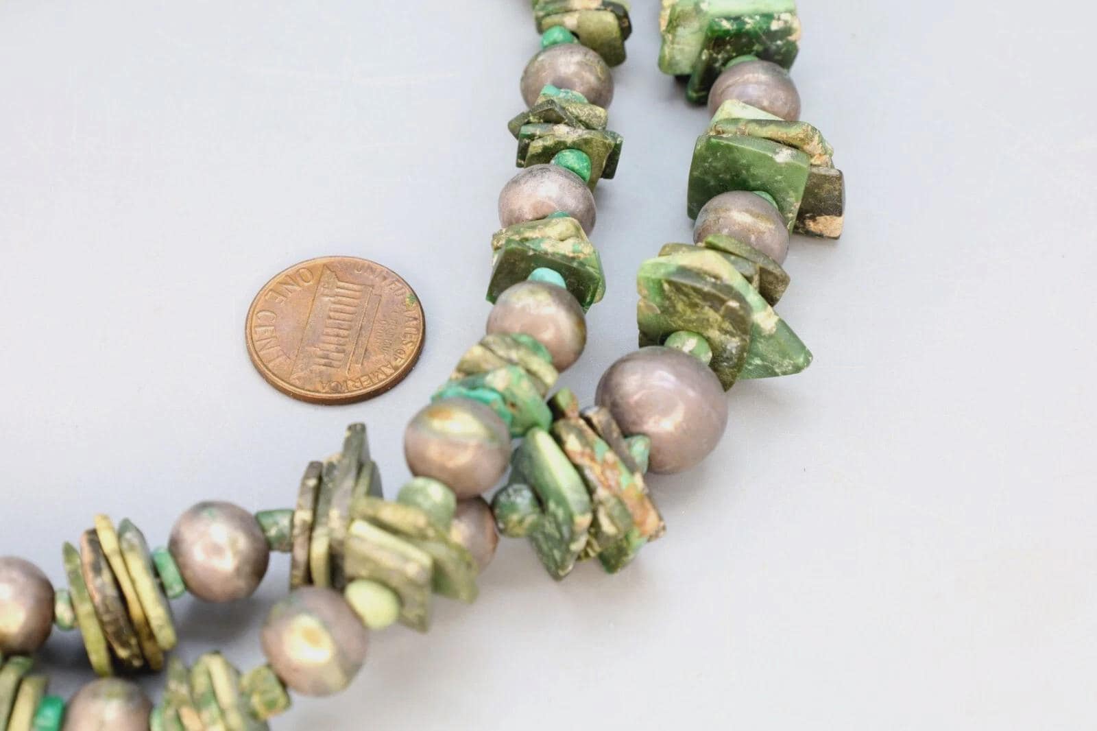 Ancient Pre-Columbian Gemstone Beads Collection, 14th Century AD Inca Aymara Beaded Necklace In Two Strands With Sterling Spacers