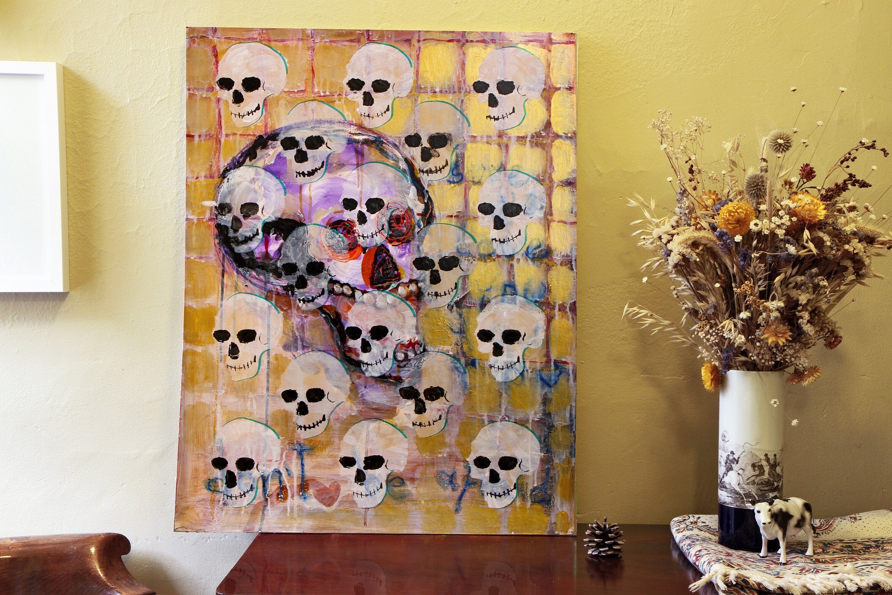 Pop Art Paintings Mixed Media Art On Paper, A Gothic Chorus of Monks in a Postmodernist Cathedral, Colorful Acrylic Painting on Paper