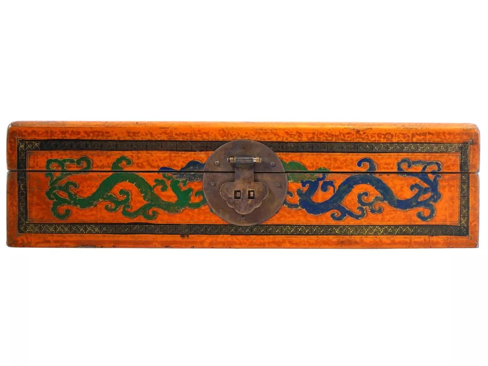 Antique Early 20th Century, Chinese Republic Period, Lacquered Wooden Jewelry Box Adorned With Good Luck Children Figures On The Cover