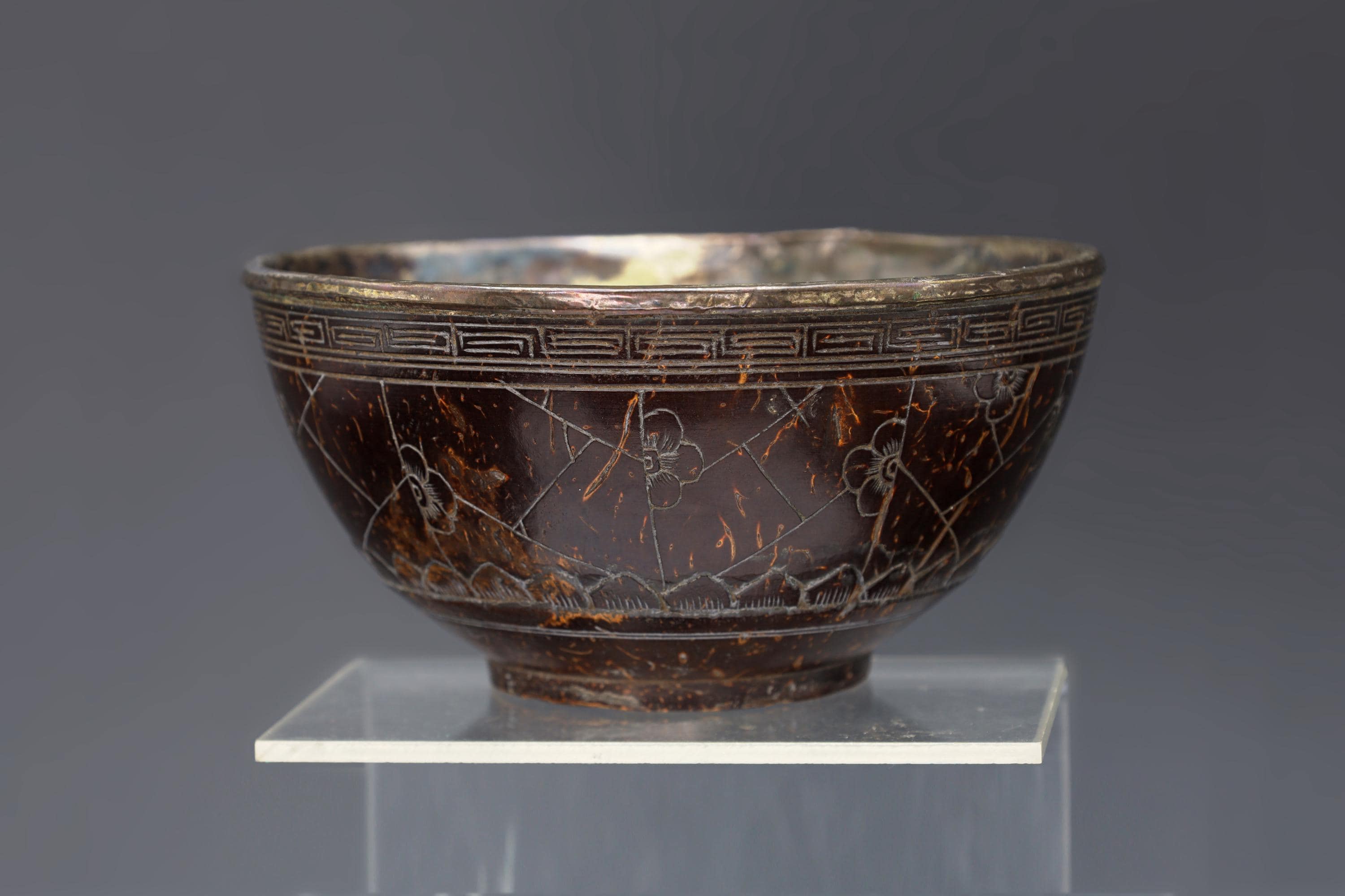 Qing Dynasty Libation Bowl, A 19th Century Chinese Carved Coconut Shell And Silvered Lined Bowl Cup, Circa 1890s East Asia Collectibles