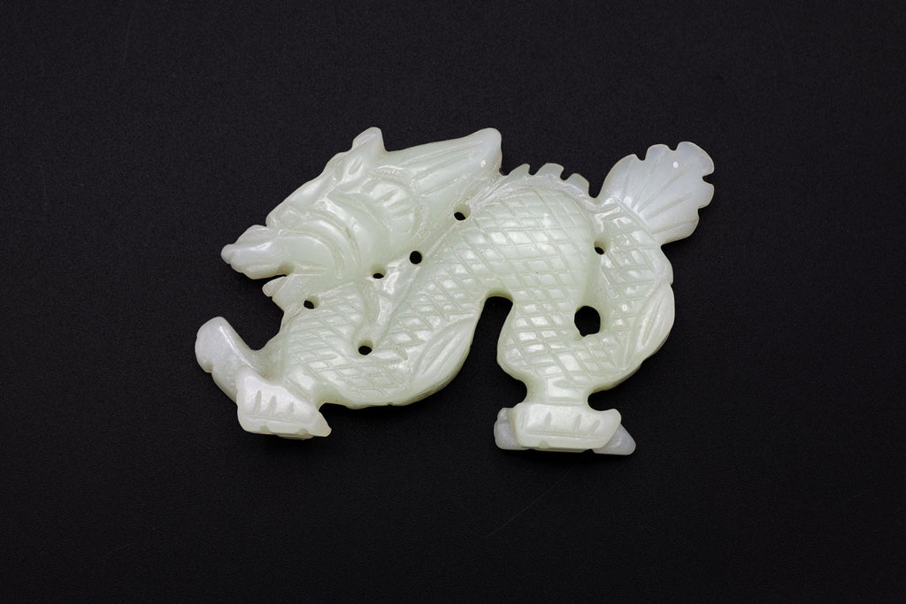Chinese Dragon Figure Amulet, Carved Stone Mythological Animals, Two Sided Amulet With Celestial Dragon, Feng Shui, Oriental Asian Decor