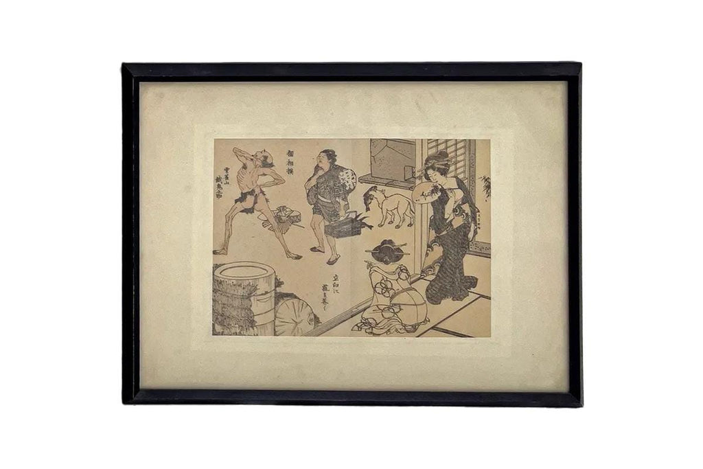 Hokusai Katsushika, Manga No 12, 1815. Denshin Kaishu Hokusai Manga. Antique Japanese Art Print, Framed, Original Book Pages