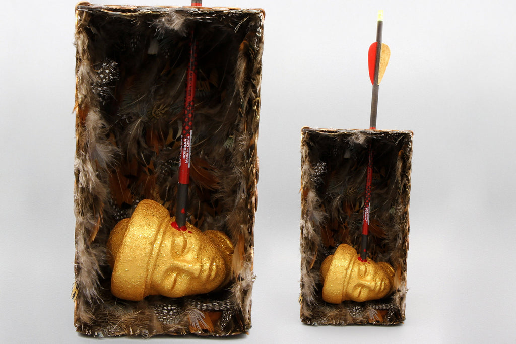 Saint Sebastian Martyr, Mixed Media Assemblage Sculpture, Rustic Surreal Diorama Box, American Penny Coins Box Diorama Theatre Art Sculpture