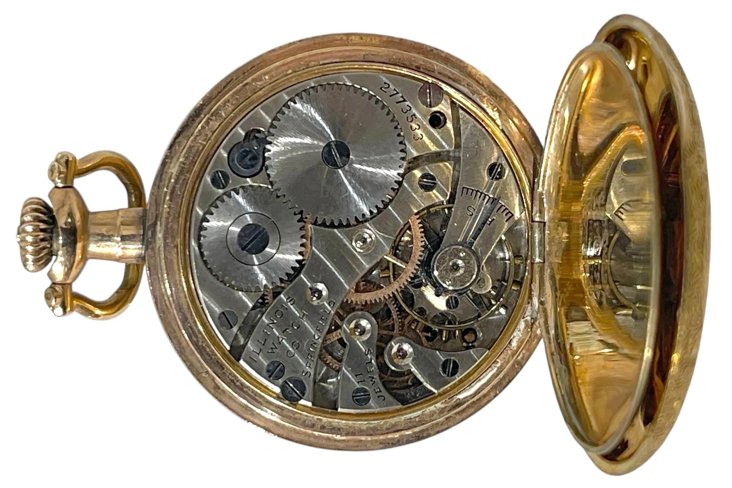 Antique Hunting 1915 Illinois Pocket Watch, Serial 2773533 Grade 201, WORKING Springfield 11 Jewels, Wadsworth Referee Case