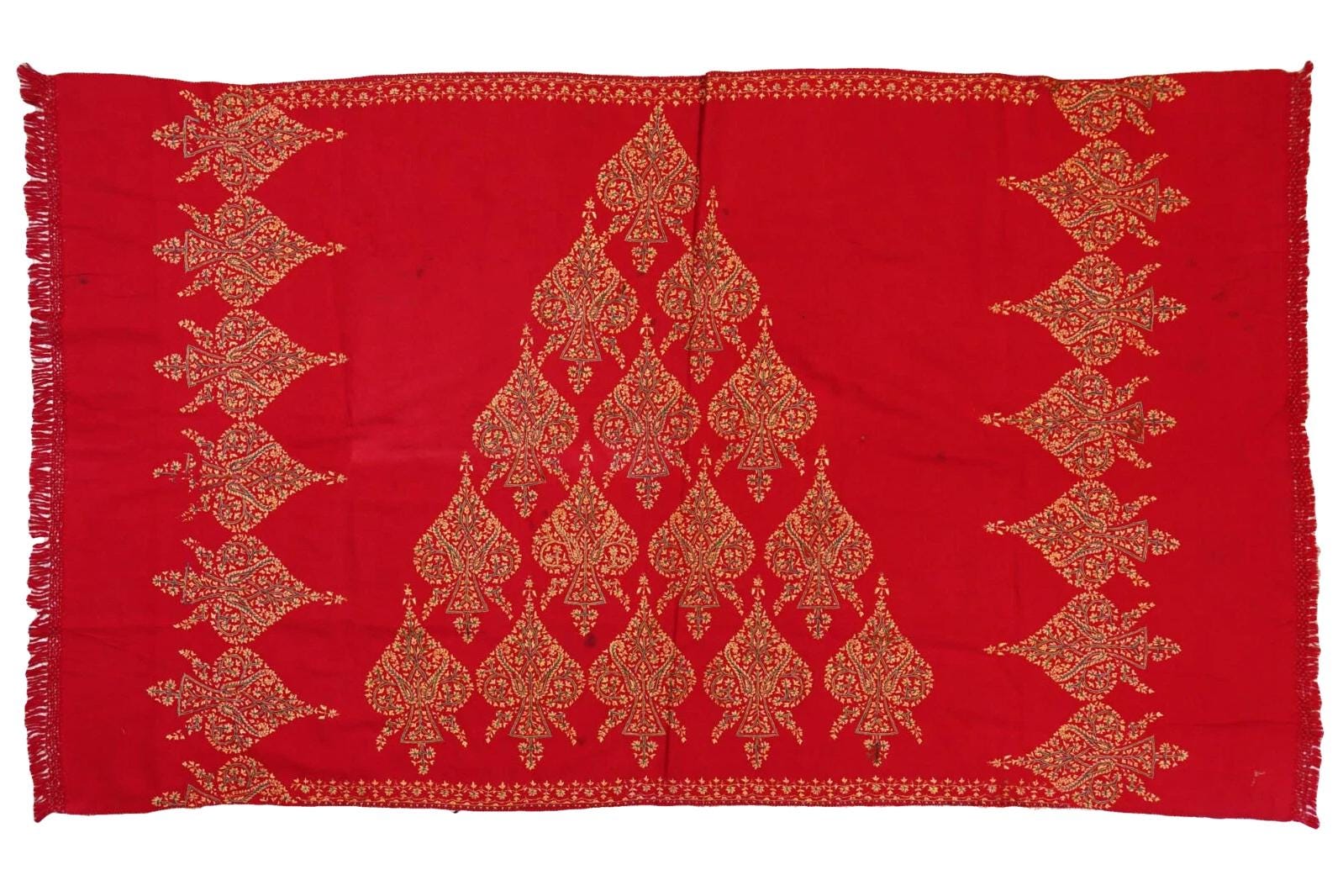 An Antique Early 20th Century, Probably Kerman Or Baluchistan, A Hand Woven And Embroidered Cotton Textile Blanket Or Large Shawl