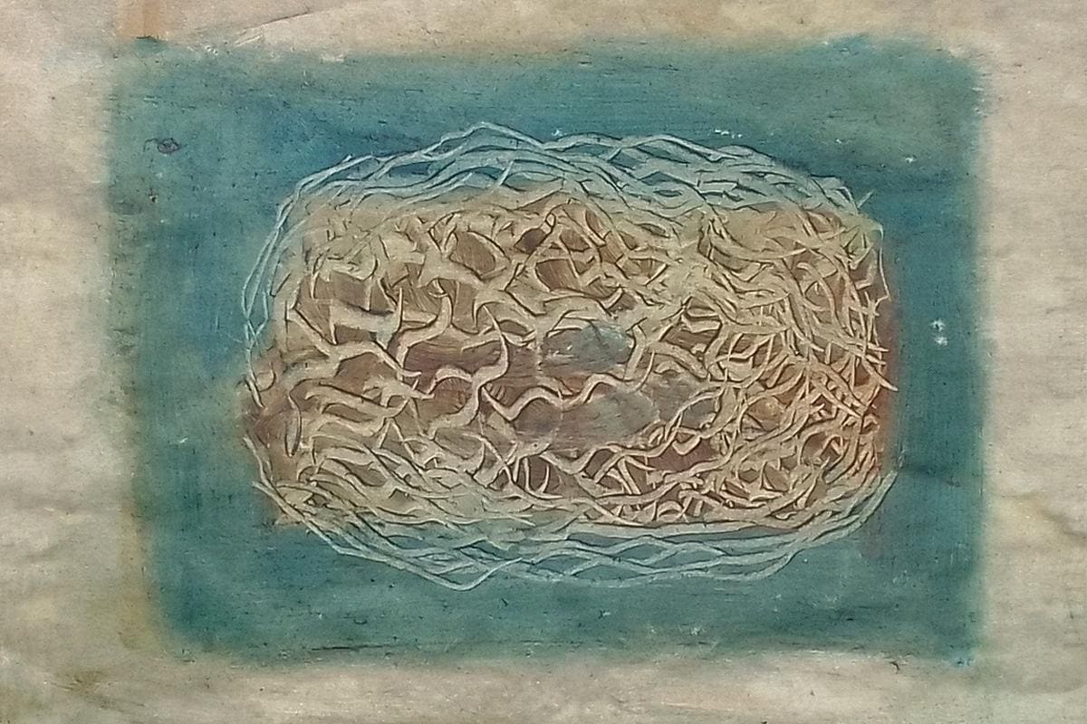 Mixed Media Composition, 1958 Abstract Oil On Paper Painting By American Artist Martha Margaret Mckay (1924 To 1983), Signed And Dated.