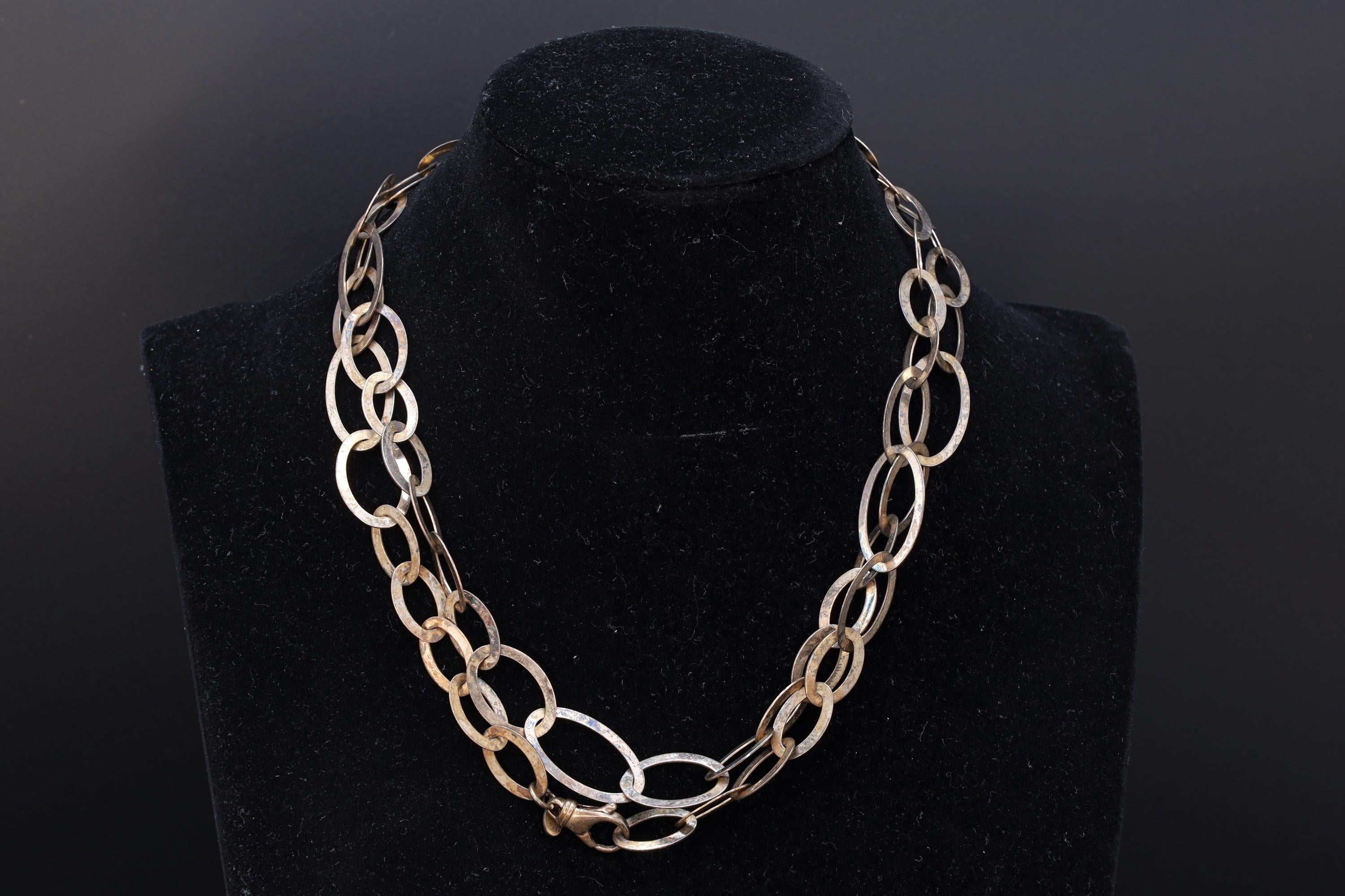 Rare Milor Italy Jewelry, A 950 Sterling Silver Flat Link Chain, XL Large 33 inches Length, Retro Vintage 1990s Fashion Accessories