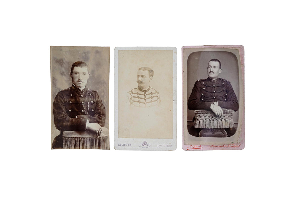 Antique 19th Century French Military Carte de Visite Photographs, Cabinet Portraits Of Young Hussar Soldiers, Victorian Era Memorabilia