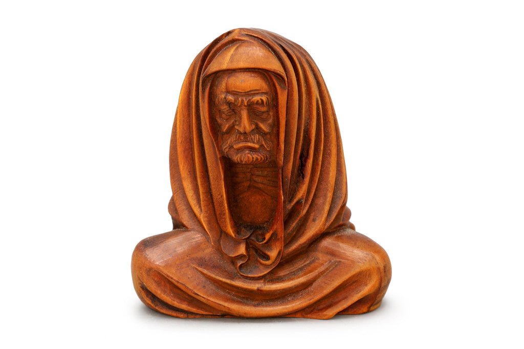 Japanese Carved Wood Figure, Sitting Dharma Bodhisattva As A Scholar Or Arhat, Buddhist Art, Oriental Arts And Crafts, East Asia Decor