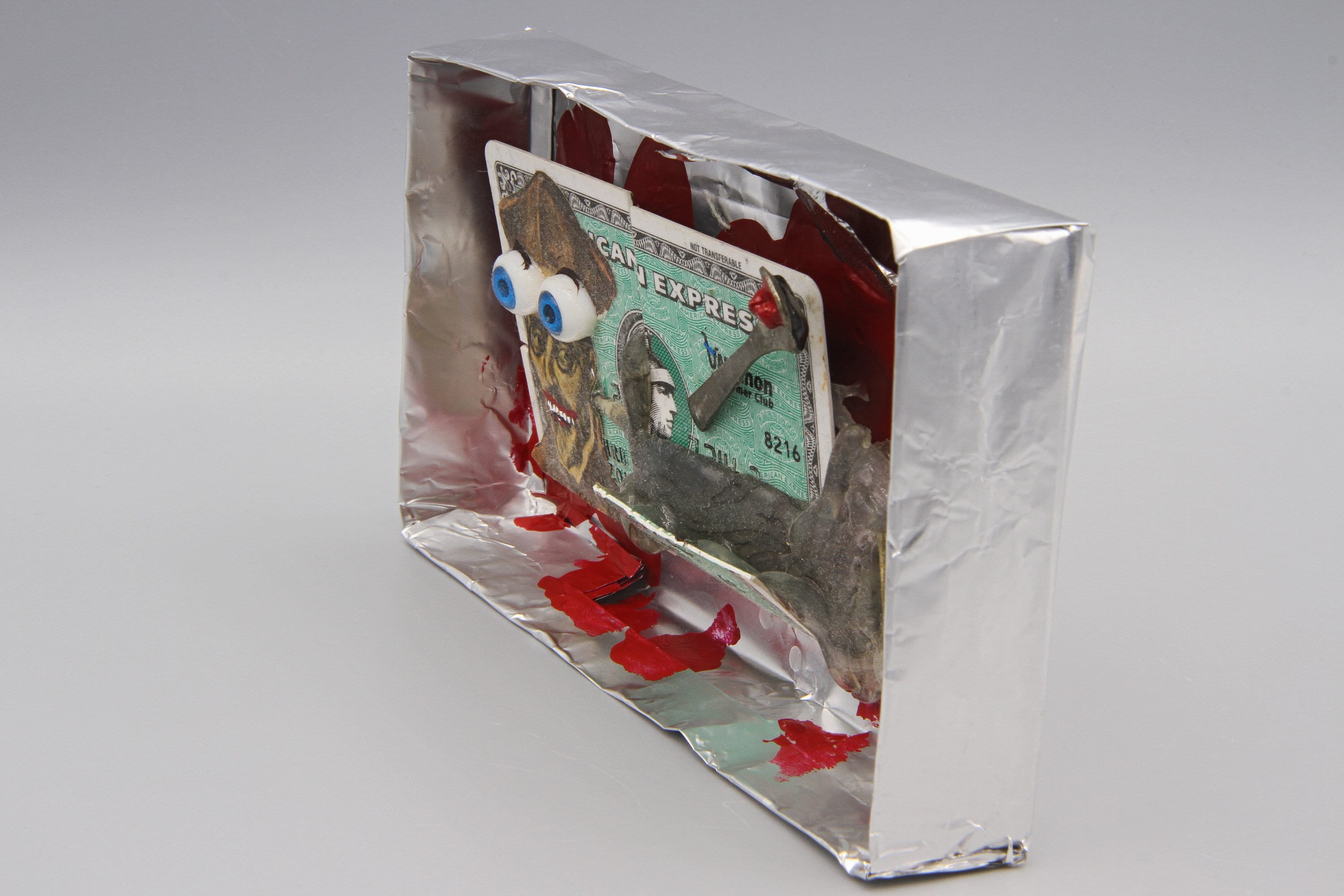 The Hidden Crimes of Mister Archbishop, Diorama Box FIgurine, Mixed Media Art Object, Punk Religious Art, Recycled Trash, Money Silver Coins