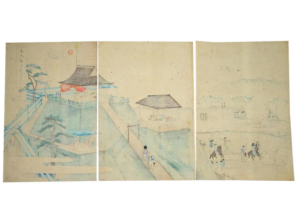 Yoshu Chikanobu, Nishiki-e Japanese Meiji Era Military Artwork Illustration Triptych, Asian Oriental Art Ukiyoe Print