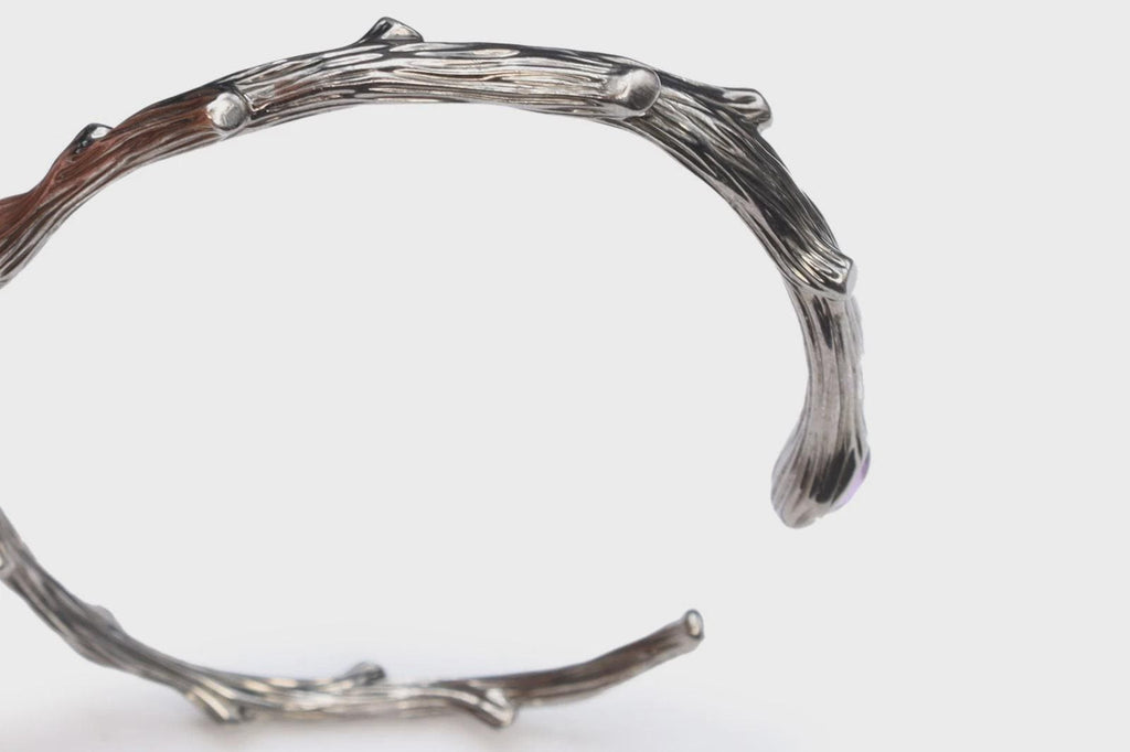 Vintage Michael Aram Cuff Bracelet, The Enchanted Forest Collection, 925 Sterling Silver With Purple Amethyst And Clear Diamond