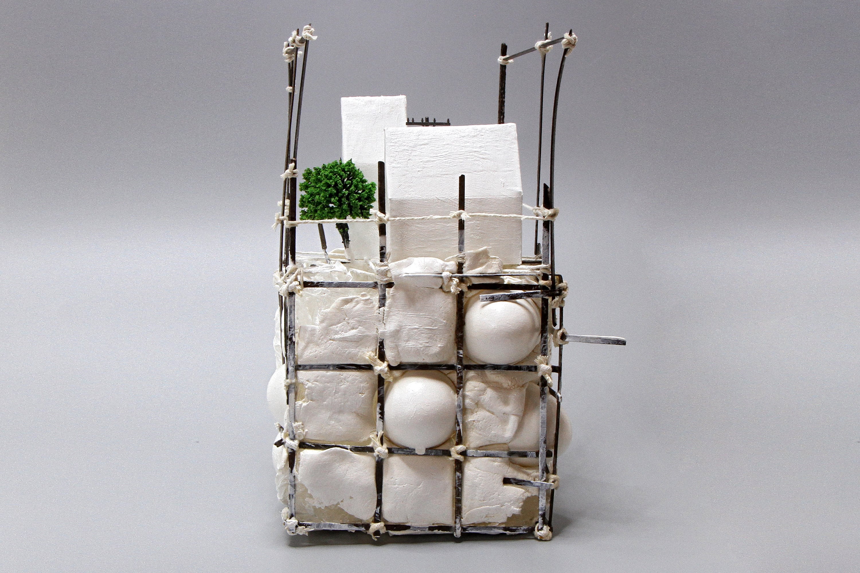 Small Landscape in the Anthropocene, Architecture Model, Ecology Propaganda, Recycled Trash Art, Figurine Sculpture, Mixed Media Assemblage