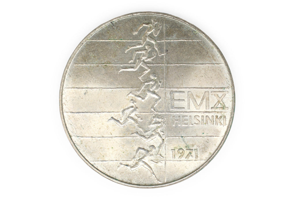 Republic Of Finland, New Markkaa Currency, Non Circulating Coinage, Suomi 10 Markkaa Or 10 FIM, 500 Silver Grade, Medal Alignment, Date 1971