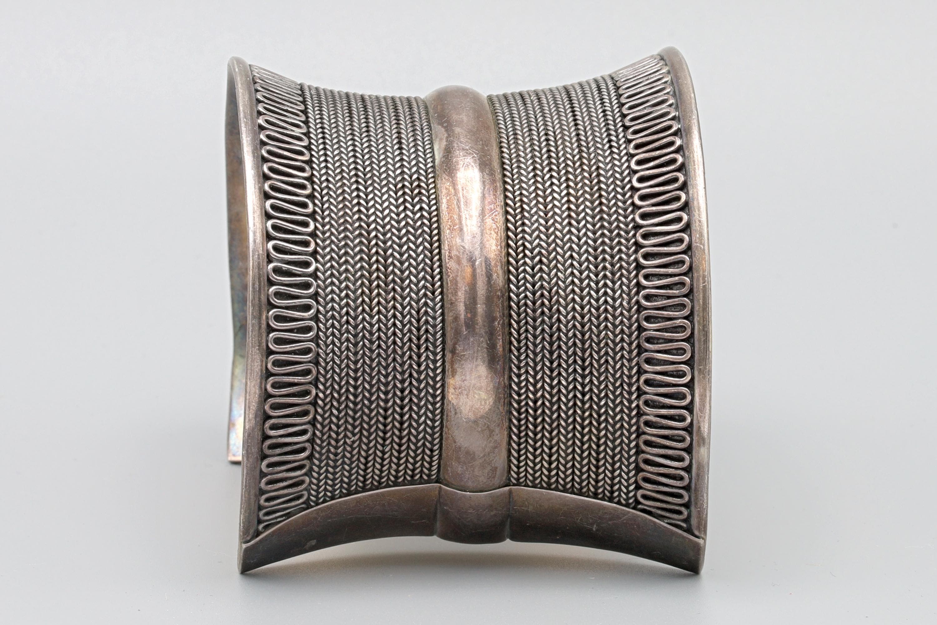 BA 925 Sterling Silver Cuff Bracelet With Tribal Geometric Art, Ethnic Jewelry ANd Fashion Accessories, Unisex Bangle