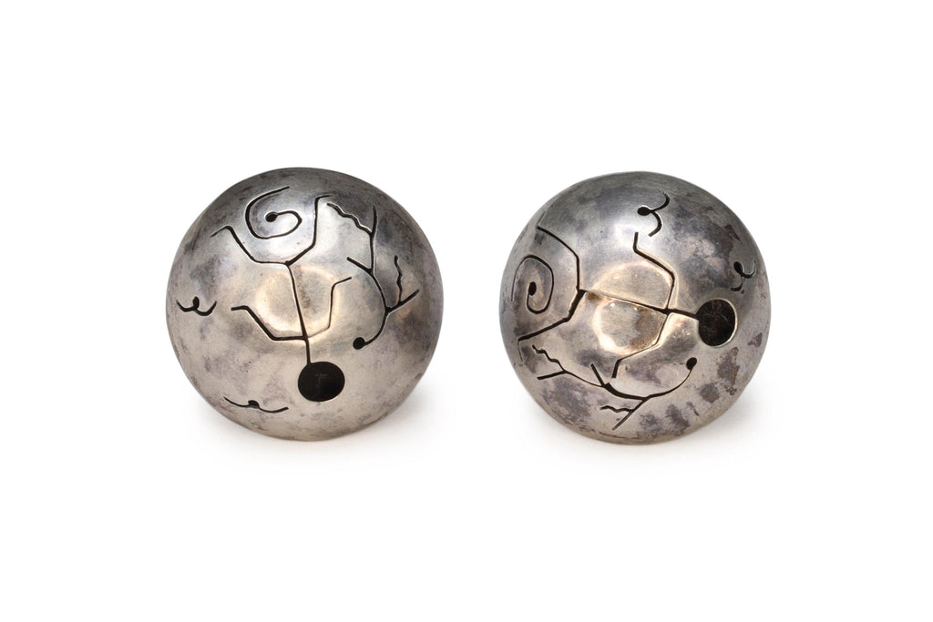 Large Round Stud Earrings With A Tribal Inspired Shadowbox Motif, Modernist Jewelry Desings, 925 Sterling Silver Fashion Accessories