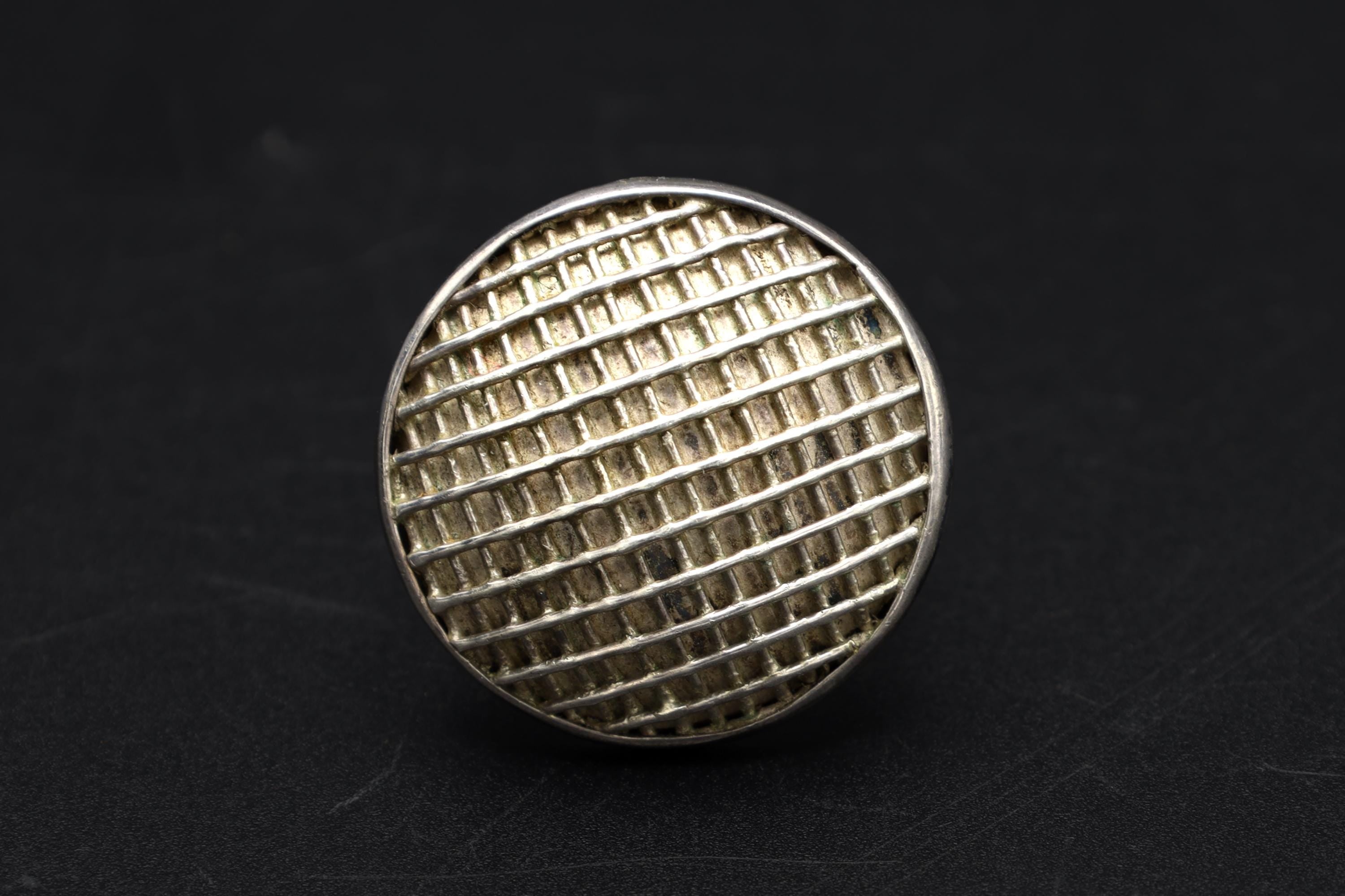 Modernist Ring Size 6 USA Charts, 950 Sterling Silver, Round Basket Texture, Bold Statement Ring, Retro Fashion Jewelry, Womens Accessories