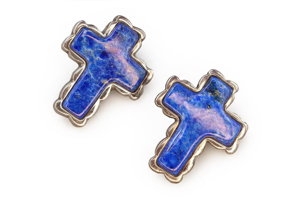 Desert Rose Jewelry, Jay King Sterling Silver And Lapis Lazuli Cross Stud Earrings, Vintage Southwestern Fashion Accessories