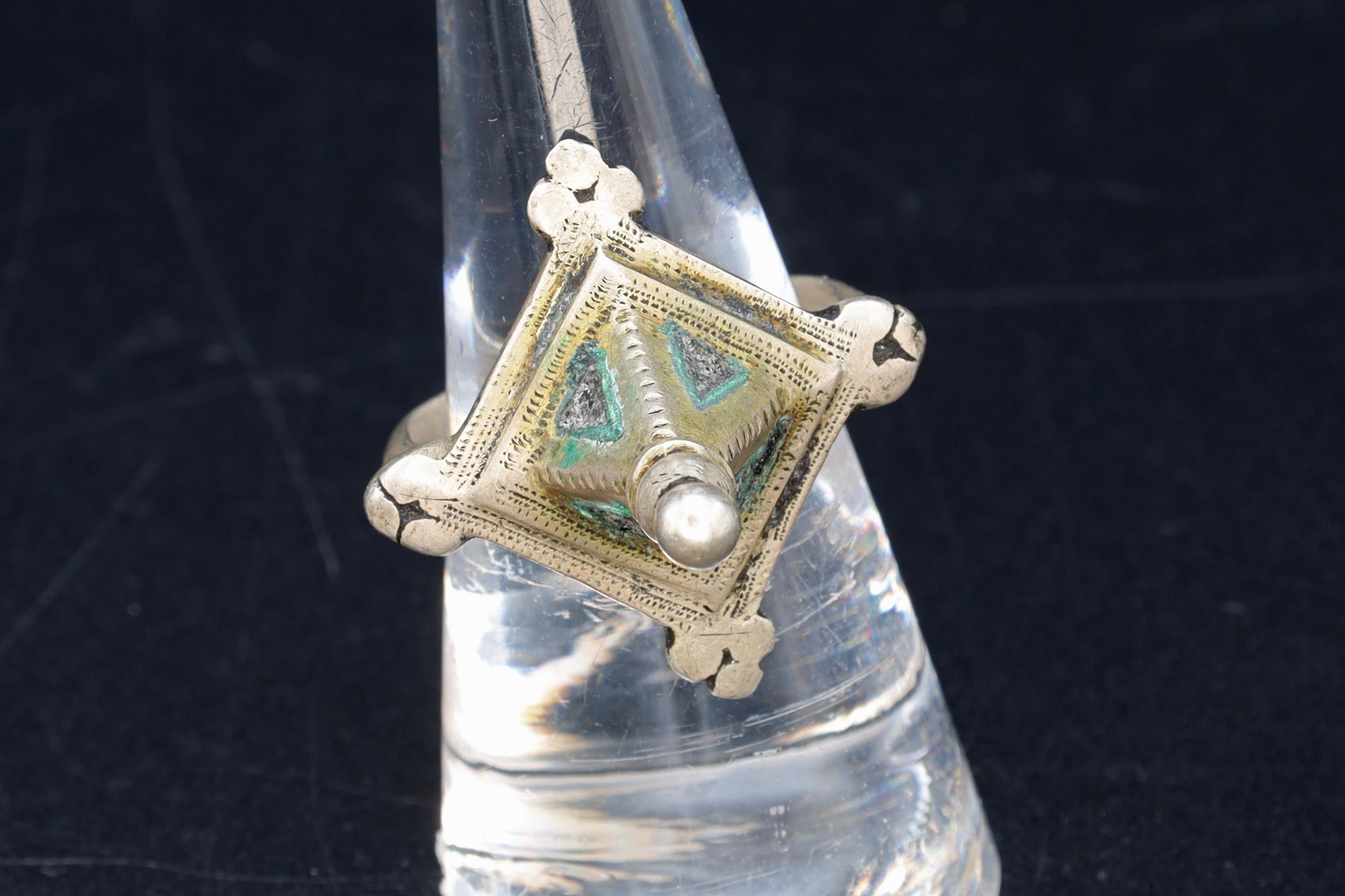 Antique 1920s High Grade Silver Moroccan Berber Hair Ring Size 8, Ethnic Folk Jewelry, Tribal Imazighen North African Amulet Talisman