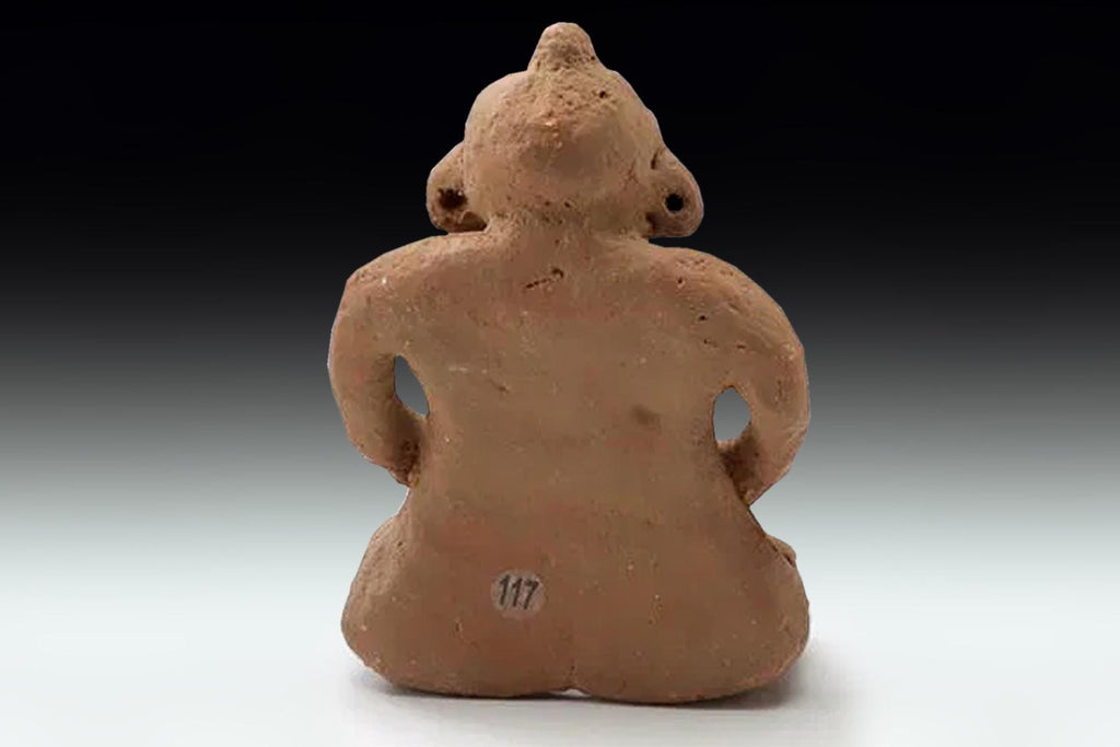 Pre Columbian Mexico. Ancient Proto-Maya Yucatec Ceramic Figure, Circa 300 BCE, Female Statuette In A Seated Pose, Antiquities