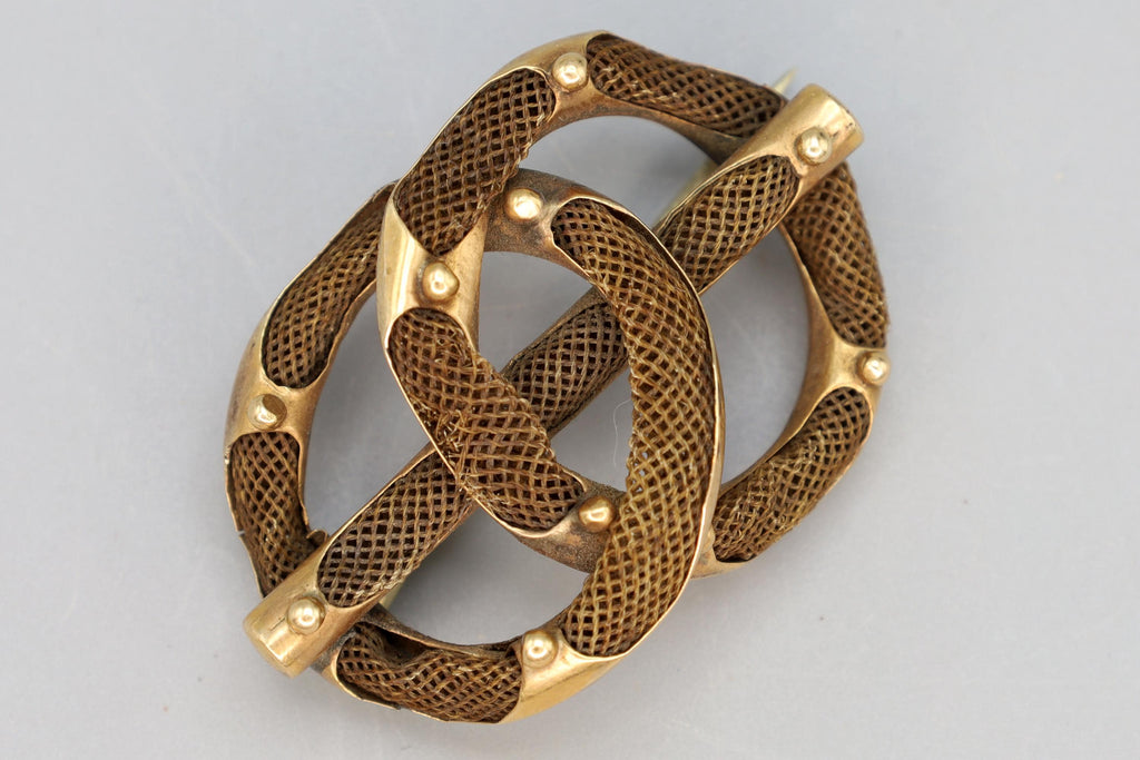 Victorian Era Jewelry, Braided Infinite Interlocking Symbol, Memento Mori Brooch Pin, Dated As Circa 1880s England UK, Fashion Accessories
