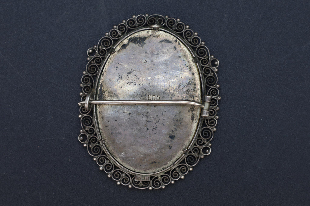 Saint Fabiola Of Rome, Antique 800 Silver Brooch Pin With A Hand Painted Religious Icon Medaillon, Art Deco Miniature Jewelry From Italy