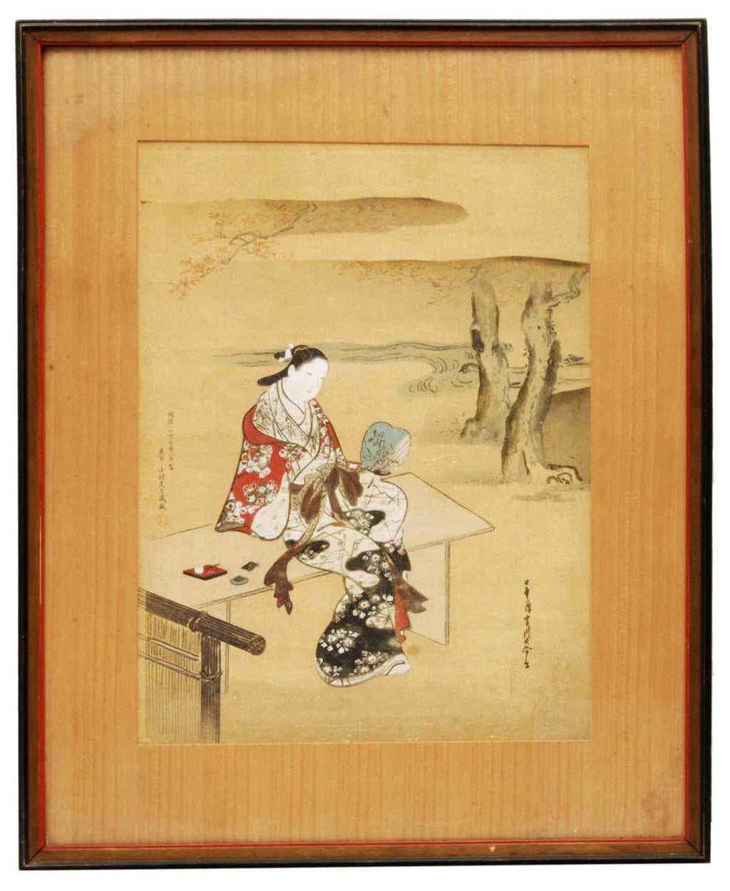 Antique 1900 Japanese Woodblock By Miyagawa Choshun. Printed At The Late Meiji Era By Bunshichi In Tokyo. Matted And Framed, Asian Art