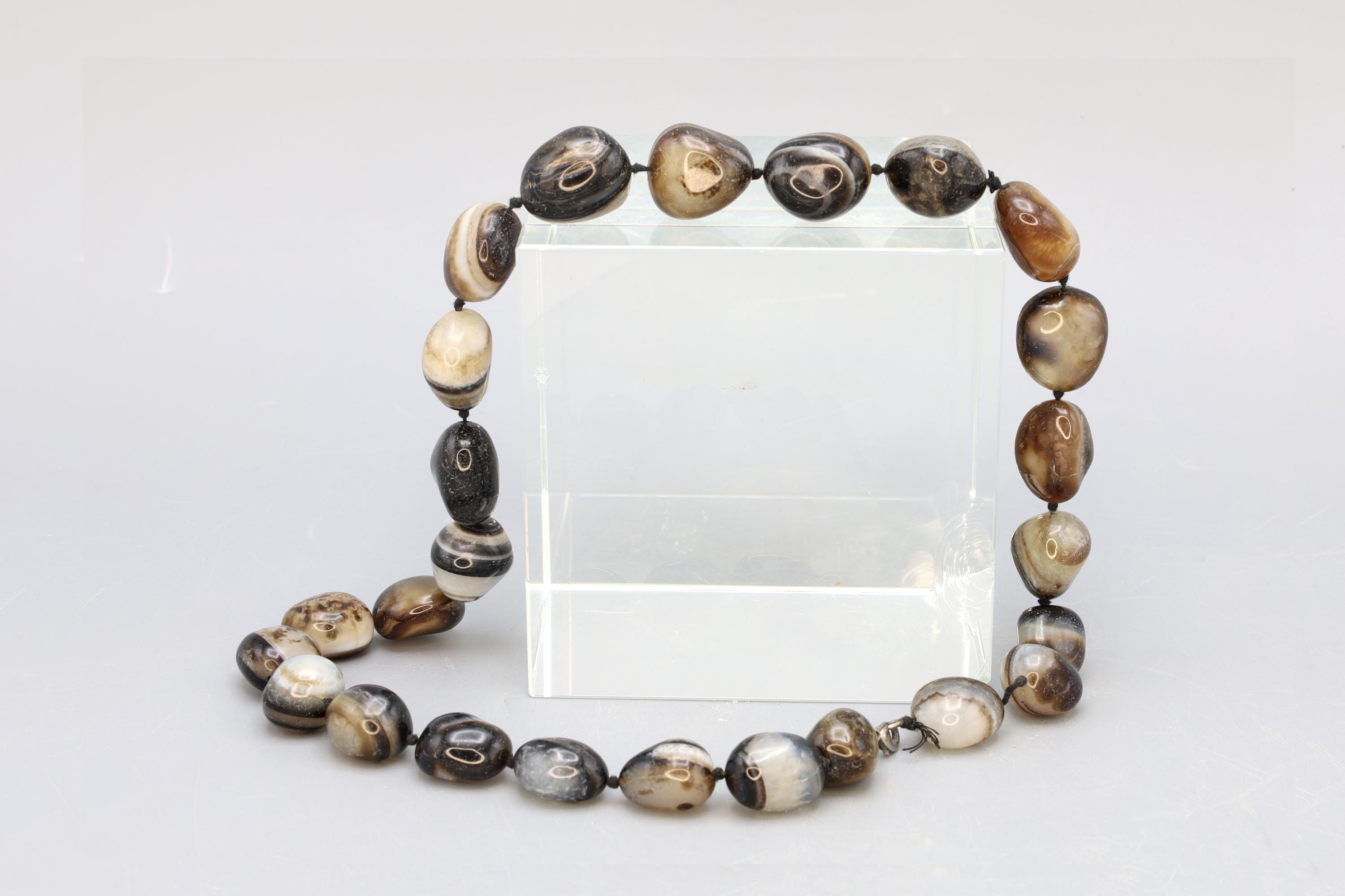 Turkish Banded Agate Beaded Necklace, Simple Starnd Of Free Form Beads, Knotted Necklace, Heavy Natural Stones, Fashion Accessories Jewelry