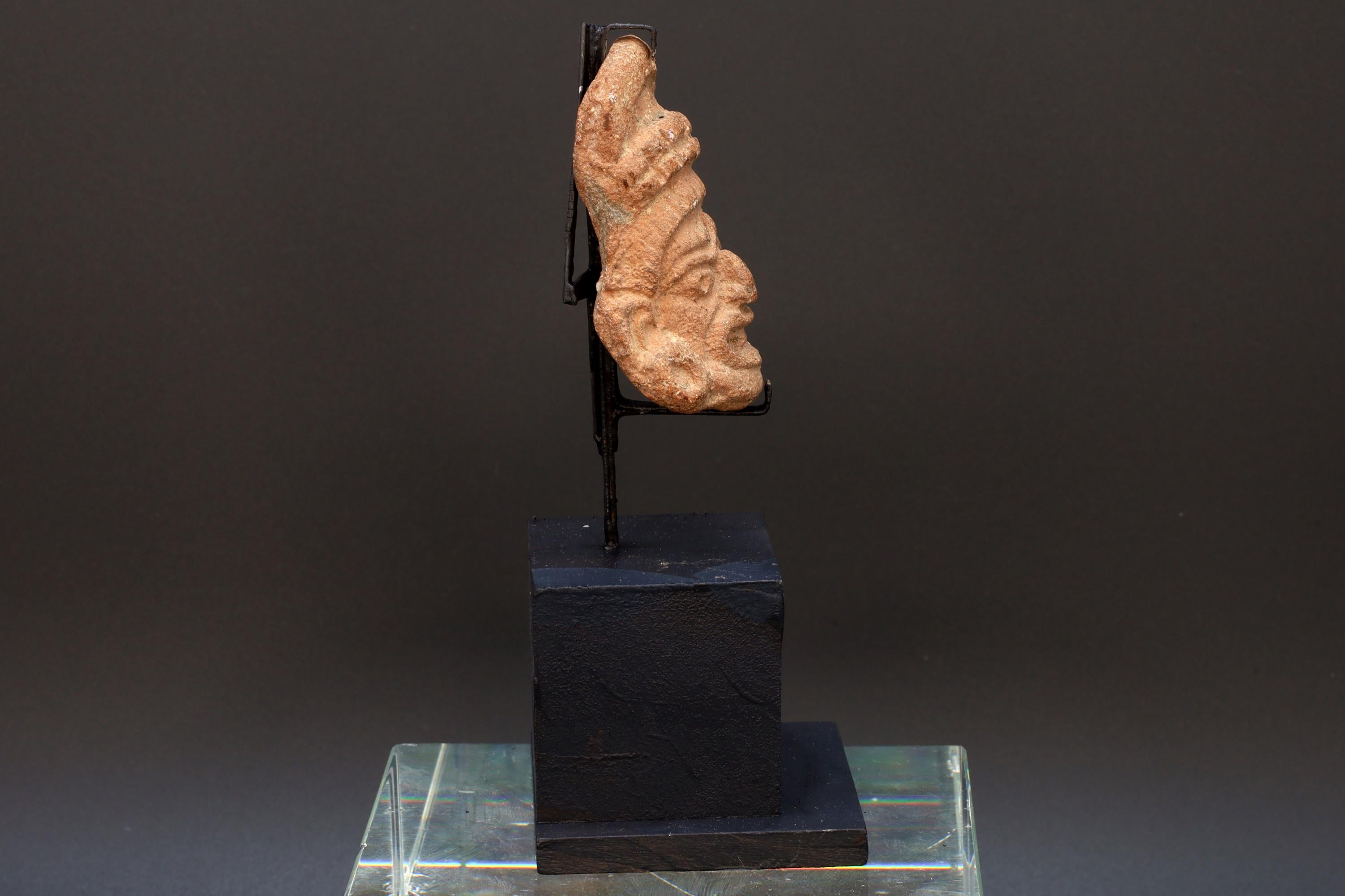 Maya Warrior Head Applique, PreColumbian Ceramic Figurine, Mayan Late Classic Period Ca 800 AD, Prehispanic Mexico Antiquities Art