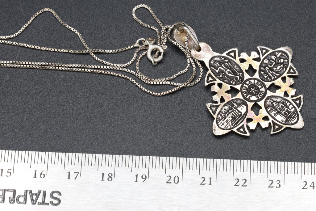 Jerusalem Cross Pendant Necklace, Crusaders Maltese Cross, 900 Silver Jewelry, Holy Land, Israel, Palestine, Vintage 1950s Accessories