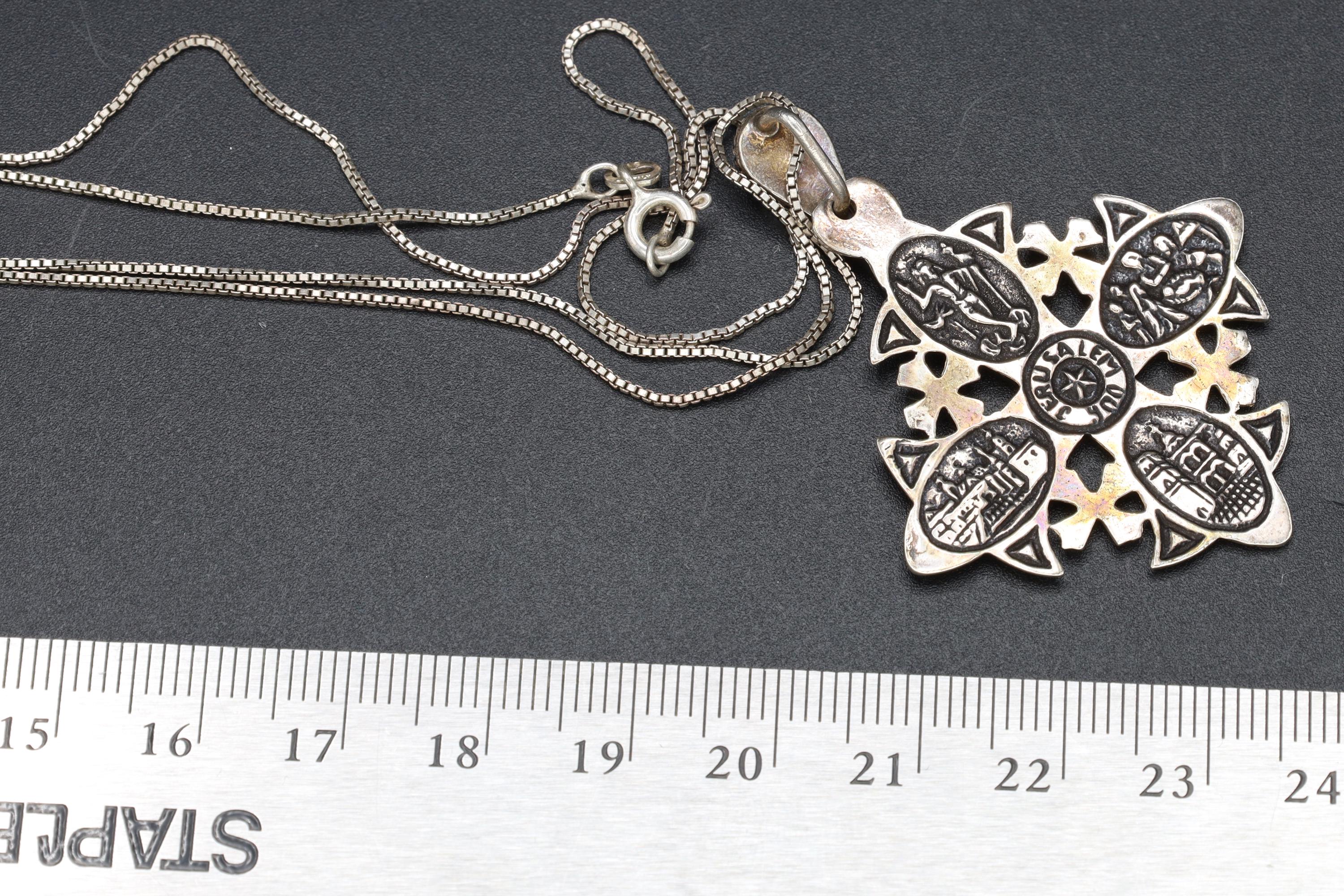 Jerusalem Cross Pendant Necklace, Crusaders Maltese Cross, 900 Silver Jewelry, Holy Land, Israel, Palestine, Vintage 1950s Accessories