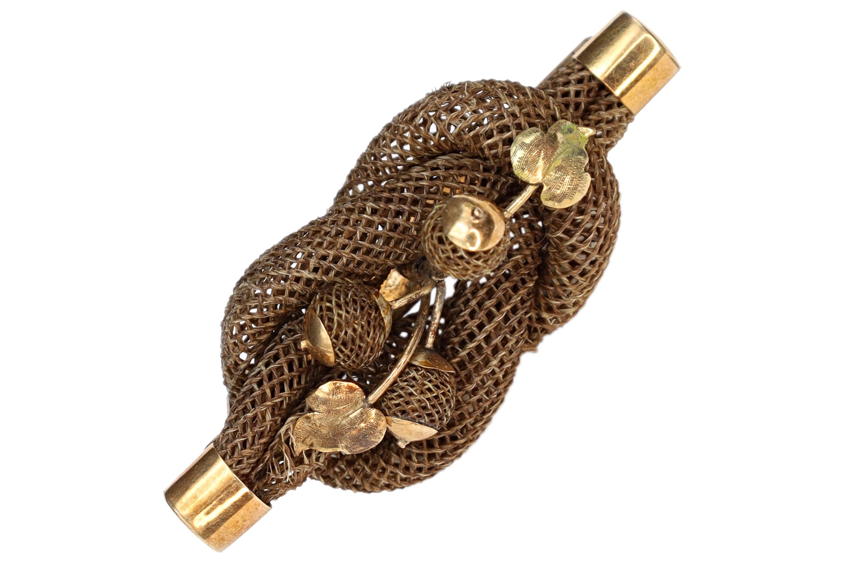 Victorian Era 1880s Jewelry 9 Karats Gold Brooch, Braided Infinite Interlocking Symbol, Memento Mori Pin, England UK, Fashion Accessories
