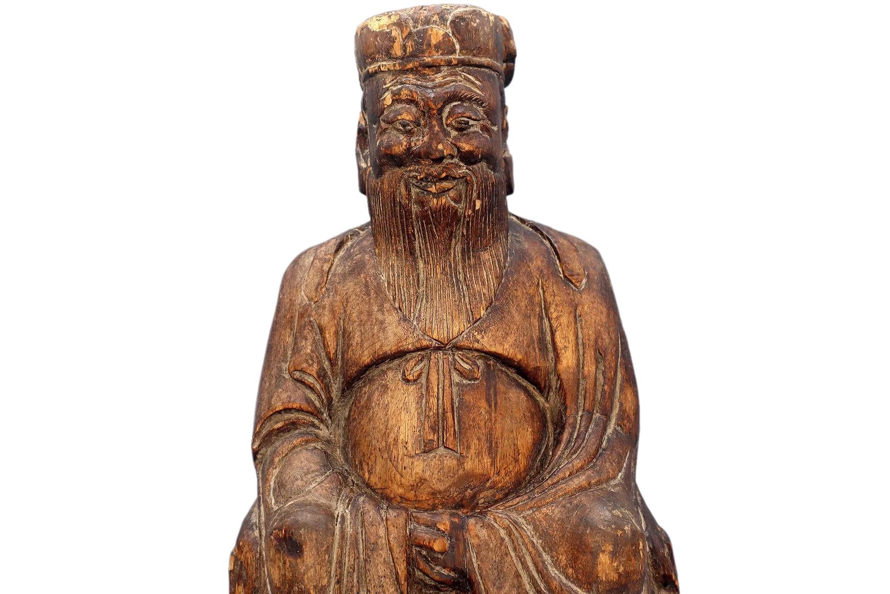 Antique 19th Century Chinese Qing Dynasty Confucian Scholar, A Carved Wood Temple Sculpture Art, Asian Folk Religions, Buddhism Decor