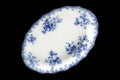 Large Turkey Tray Plate. Antique 19th Century English Bone China Flow Blue Oval Serving Platter Made By W.H. Grindley Of England Circa 1891