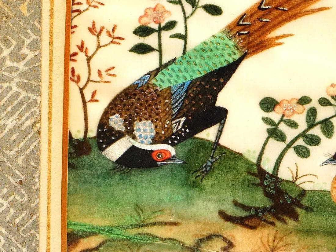 Antique 19th Century Imperial China Qing Dynasty Artwork, Pheasants Birds In A Garden, Painting In Rice Paper, Oriental Art Collectibles