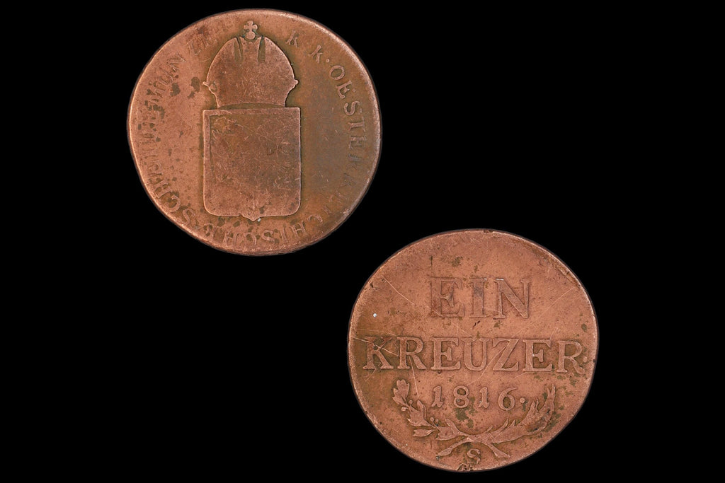 1816 Austrian Hungary Empire, Ein Kreuzer 1 Coin, Copper, Francis I Of Austria, 19th Century Numismatics Europe