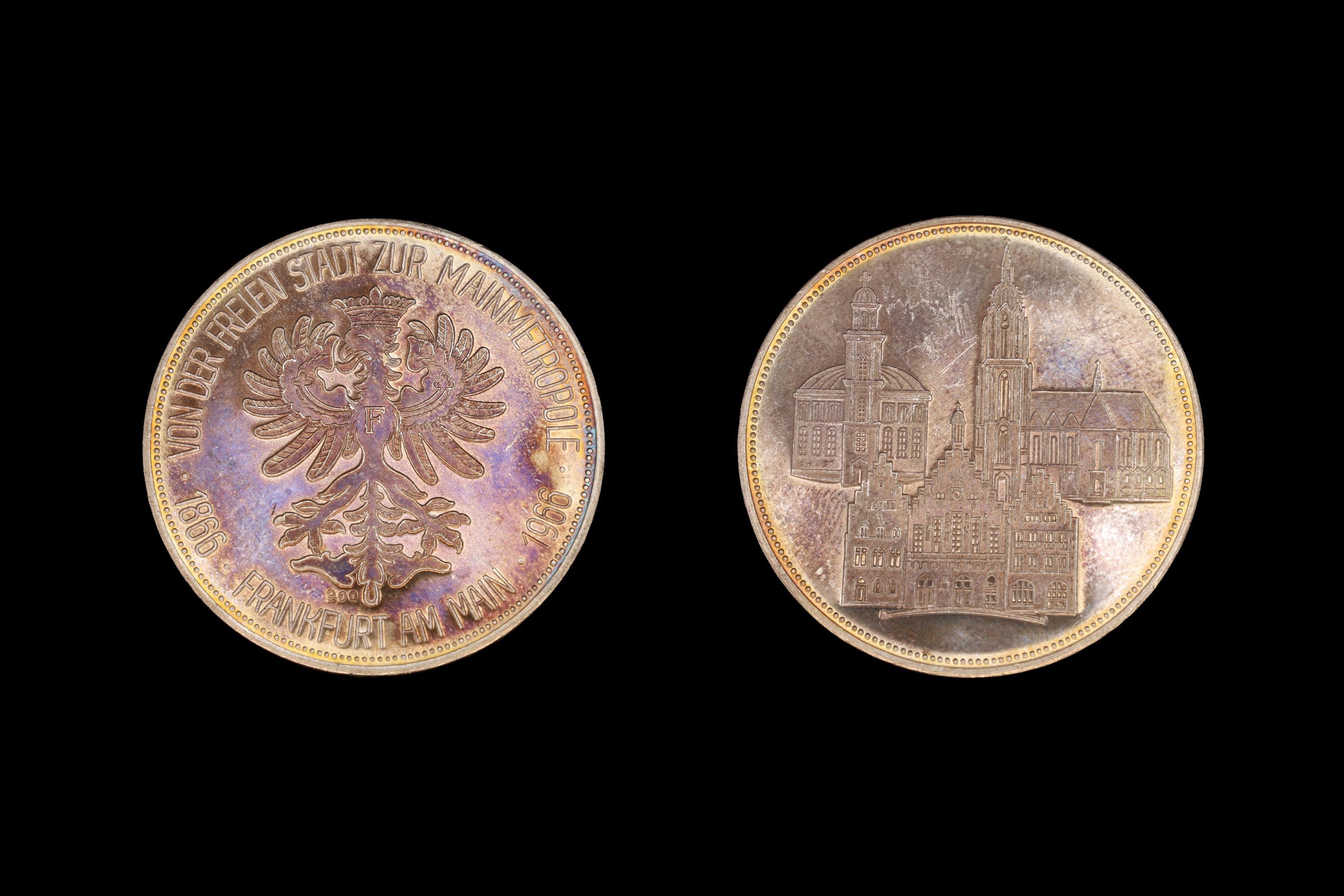 1866 Frankfurt Am Main 1966, A Coin Medal, 900 Silver Grade, Von Der Freien Stadt Zur Mainmetropole, West Germany Mints