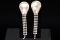 Sparkling Chandelier Dangle Earrings With Clear Multistone Fringes And A Modernist Desing, 925 Sterling Silver And Clear Glass Cabochons
