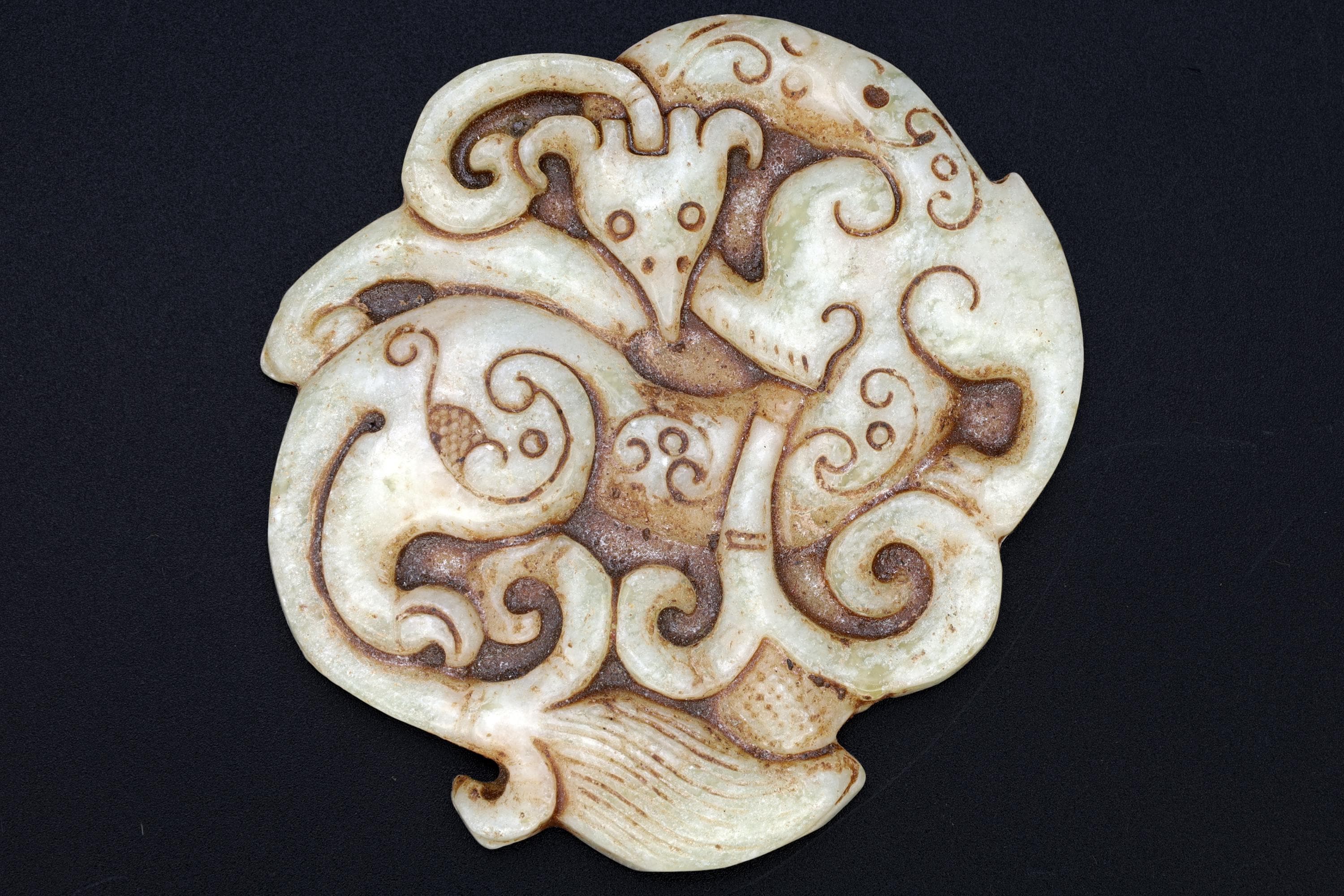 Chinese Round Amulet, Carved Stone Flat Slab Mythological Animals, Two Sided Round Pendant With Dragon, Feng Shui Oriental Asian Accessories