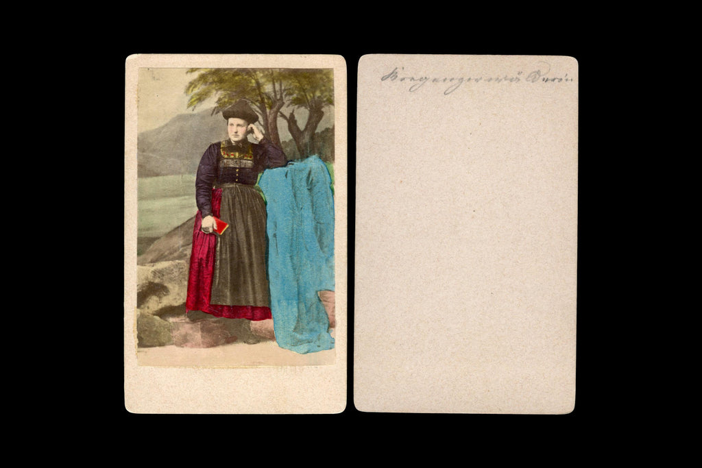 Antique 1870s Carte De Visite With A Bregenzerwald Verein Female Farmer, Alps Mountains, Austrian Hungary Empire, CVD By Albert Kretschmer